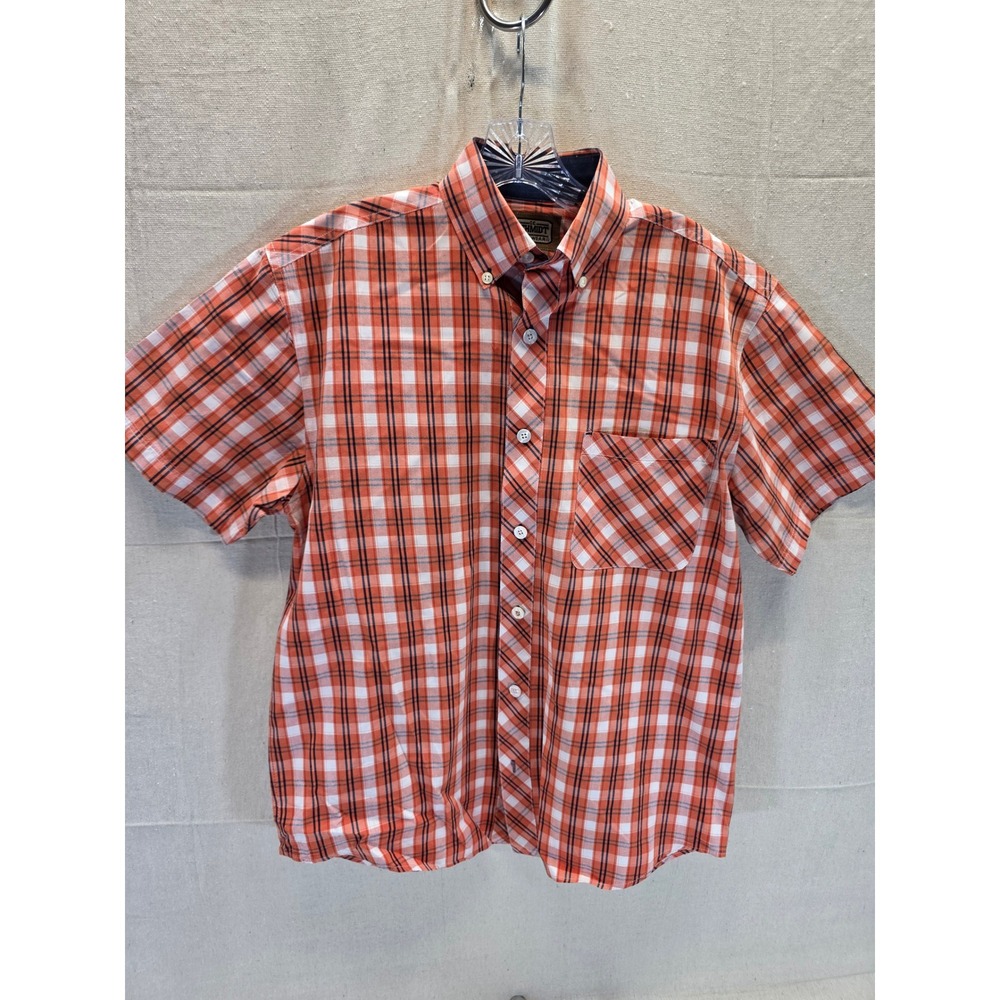 CE Schmidt Workwear Mens Medium Orange Plaid Short Sleeve Button Down Shirt 2631